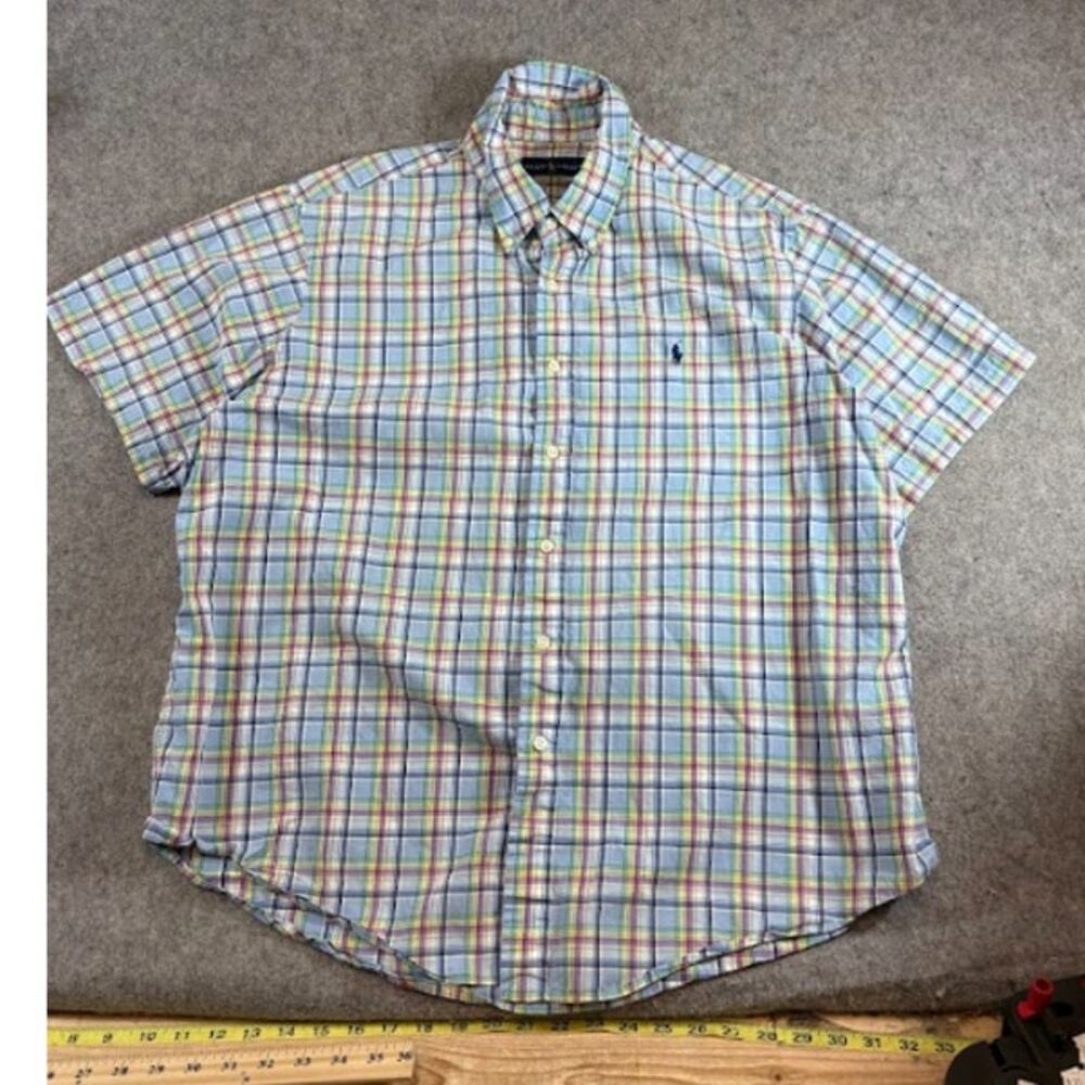 Ralph Lauren Plaid Button Shirt Mens XXL Short Sleeve Mini Pony Preppy Old Money